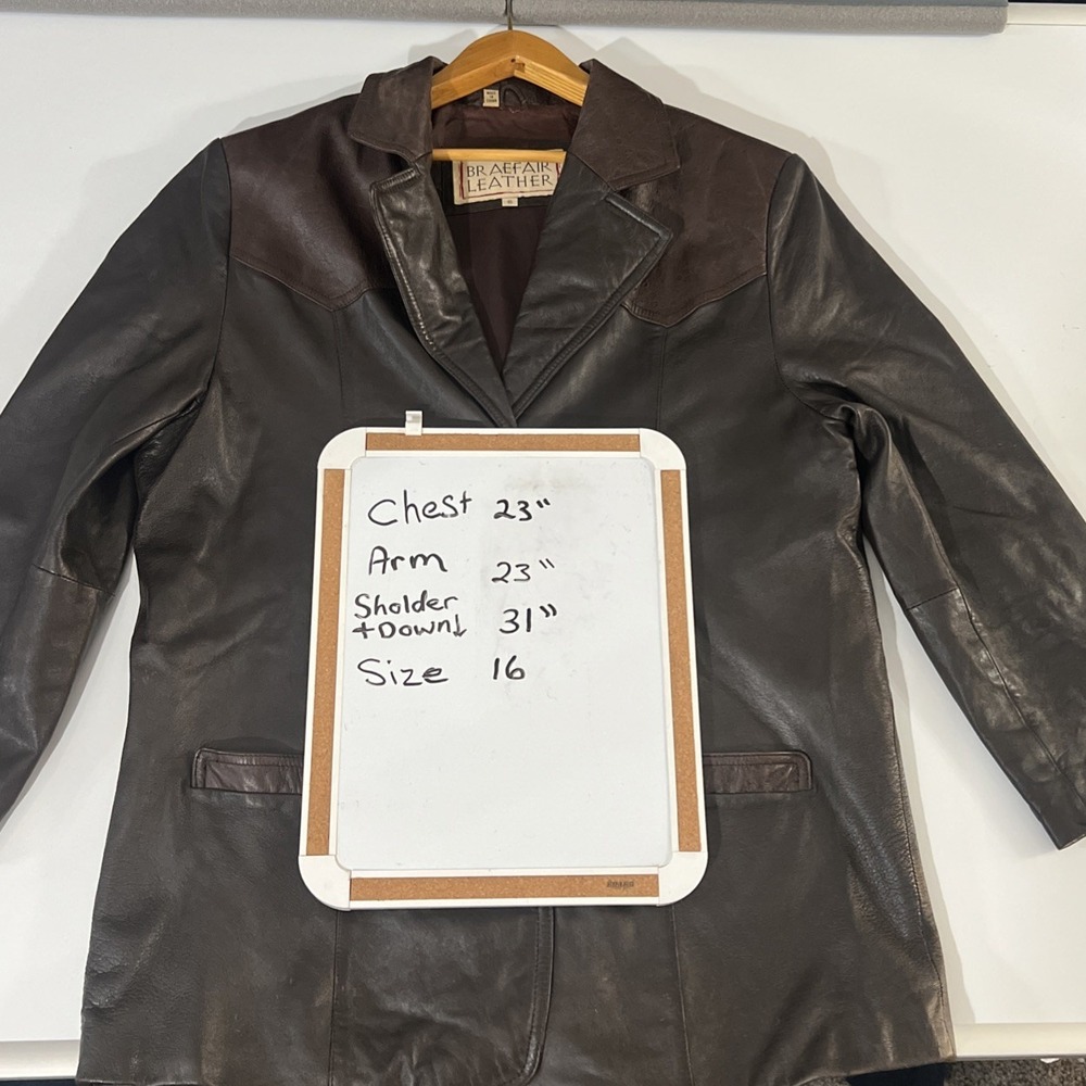 Braefair Leather Brown Genuine Leather Jacket Coat Women's Size 16 - Picture 11 of 13